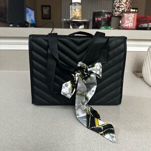 Elegant Black Quilted Handbag with Scarf Accent